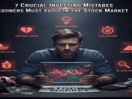 7 Beginners Stock Market Mistakes to avoid, visually represented on a tablet screen.